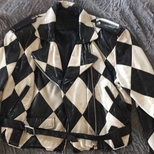 Checkered black and white biker jacket leather